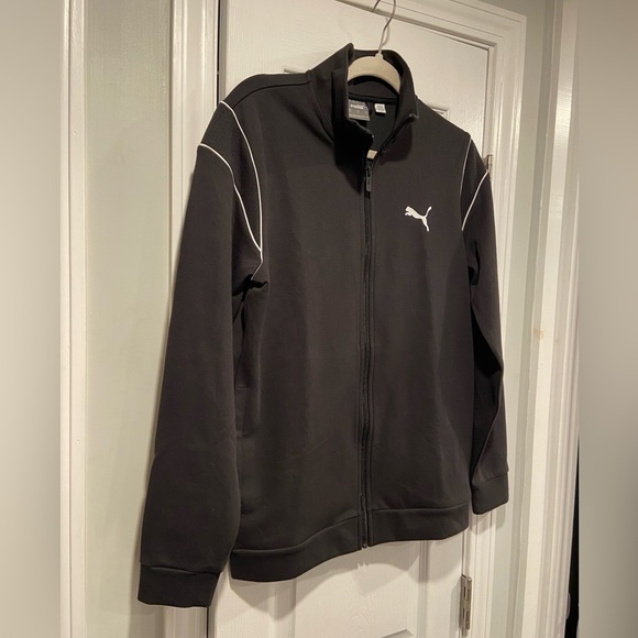 Puma Men’s Black Mock Neck Mesh Detail Full Zip Track Jacket White Logo Size S - Picture 3 of 10
